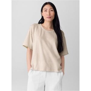 Eileen Fisher Striped Boxy White Tan Top, XL